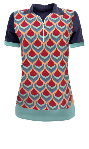 retroshirt met rits en kraag blauw Zendee