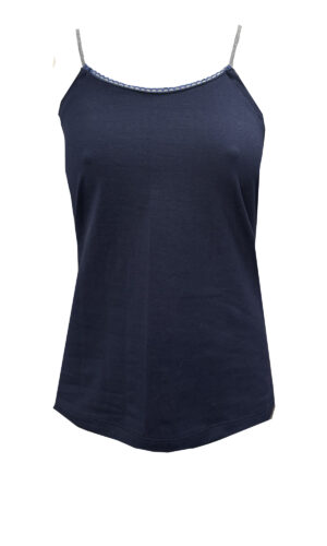 blauwe mouwloze top met striklinten Zendee